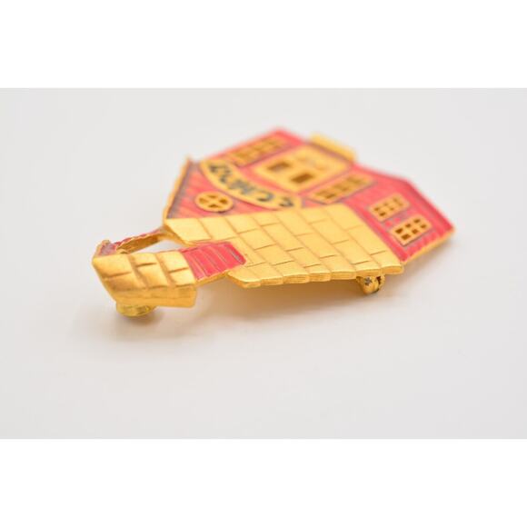 Tara Vintage School Pin Brooch Red Enamel Brushed Gold Signed 1980s Bin4 - Picture 9 of 12